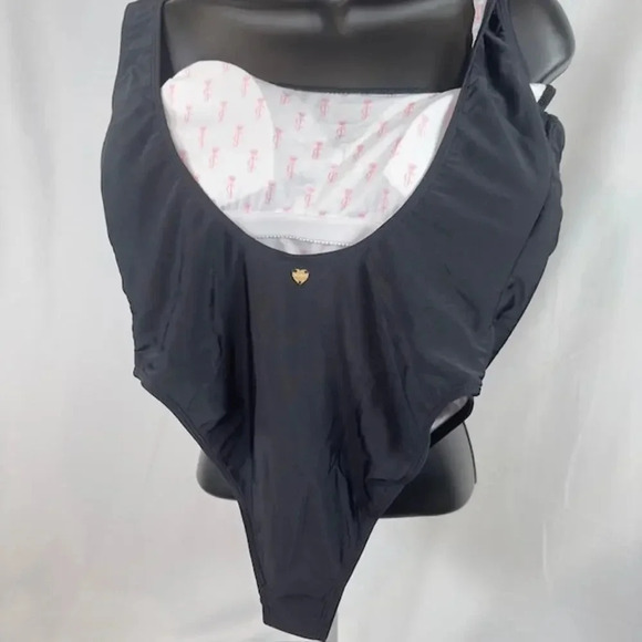 NEW Juicy Couture One Piece Swimsuit Foil Verbiage Logo Scoop Neck Black Women M - Picture 4 of 8
